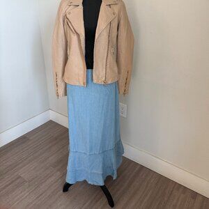 Vintage Chambray Midi Skirt Ruffle Hem Crazy Horse Liz Claiborne Petite